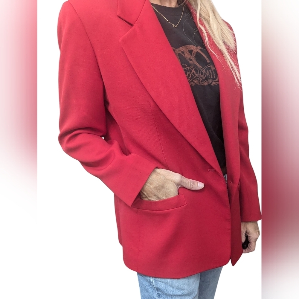 Vintage 80s 90s Austin Reed Red Wool Blazer Gold Buttons USA 10